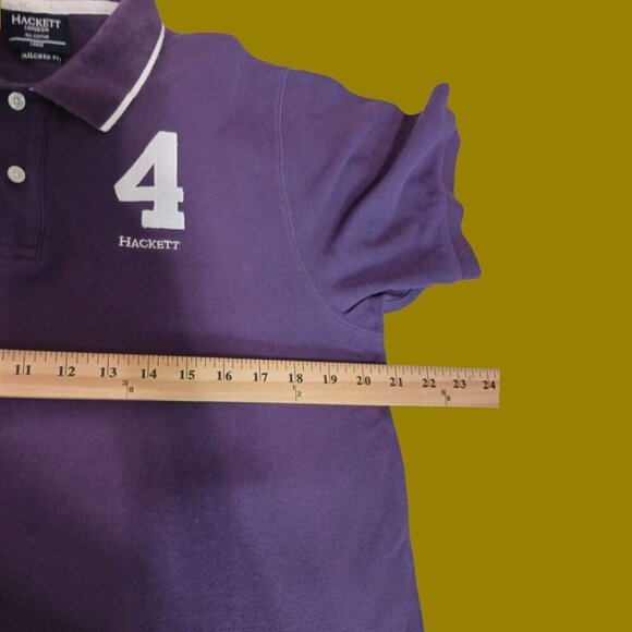 Hackett London Vtg number 4 Retro Classic Tailored Polo Shirt Purple/wht Large - Picture 5 of 12